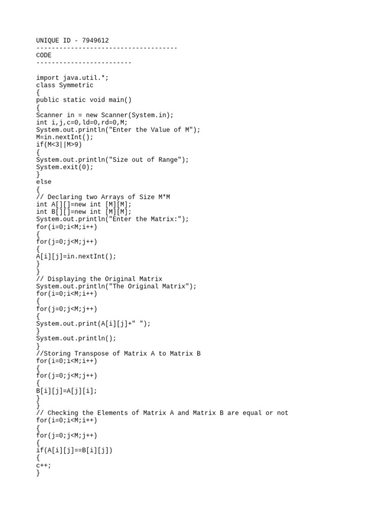 Diagonal Sums of Square Matrices in Java | PDF