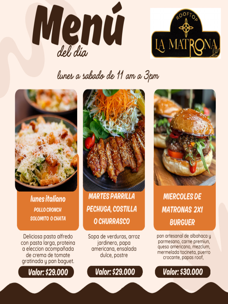 Menú del Día: Platos de Lunes a Sábado | PDF