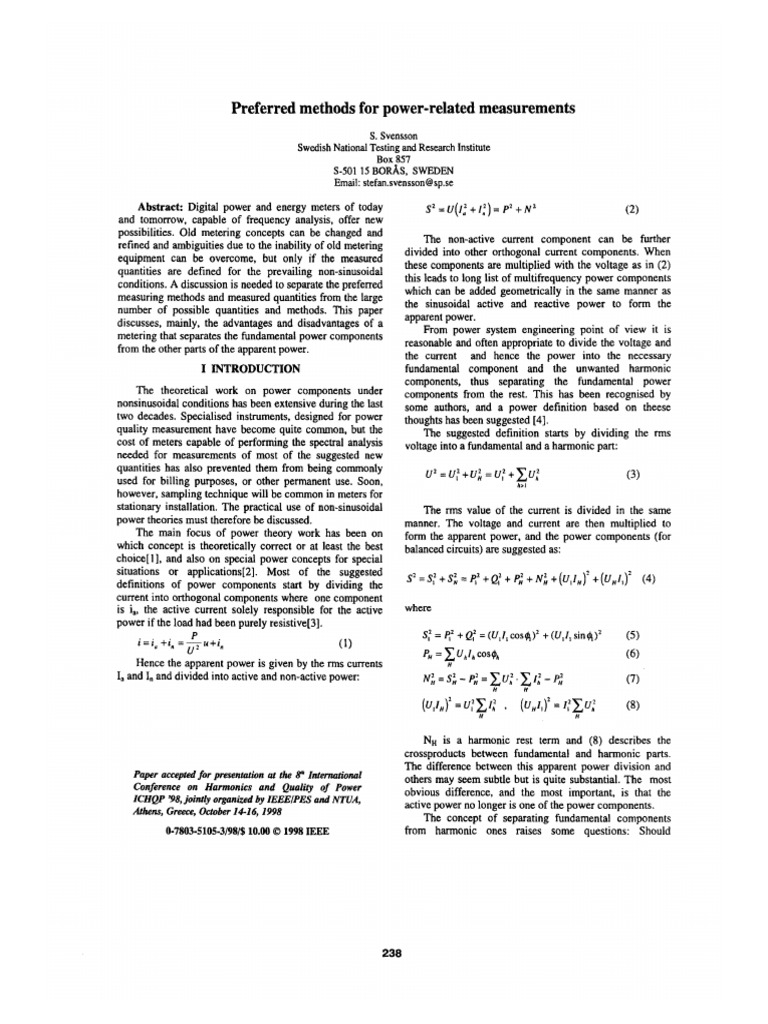 Preferred Methods For Power-Related Measurements | PDF