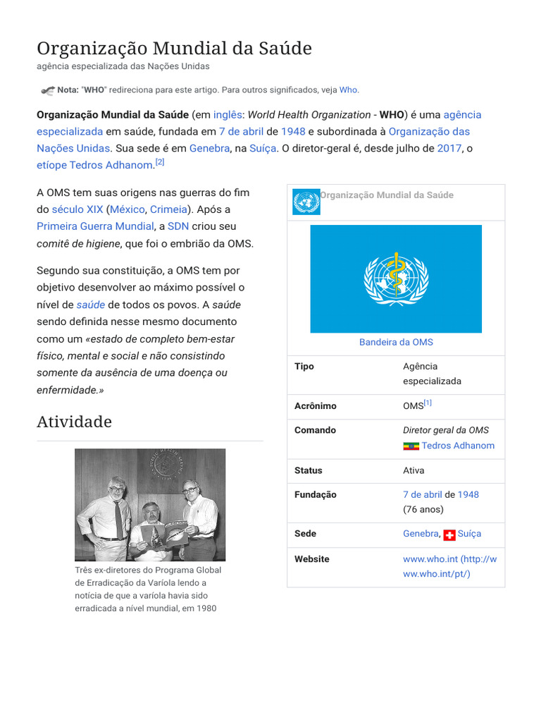 Organização Mundial da Saúde | PDF | Organização Mundial da Saúde ...