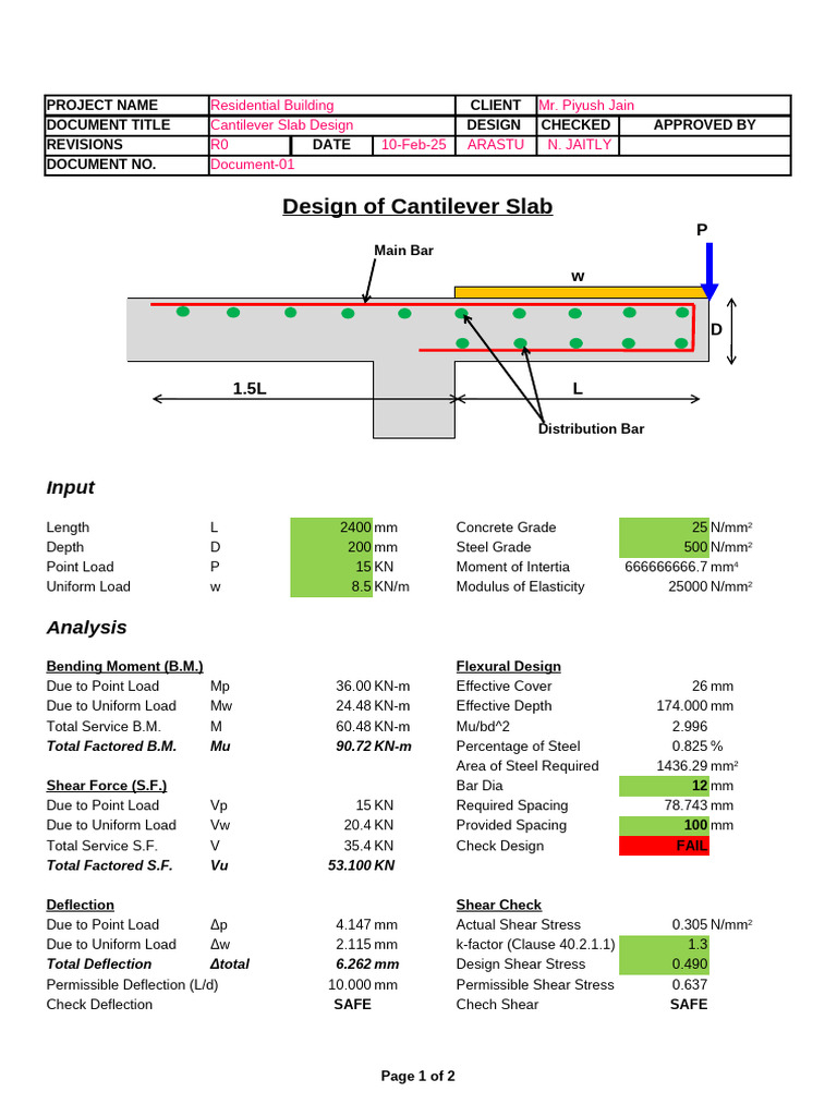 Cantilever Slab Design for Balcony | PDF | Bending | Continuum Mechanics