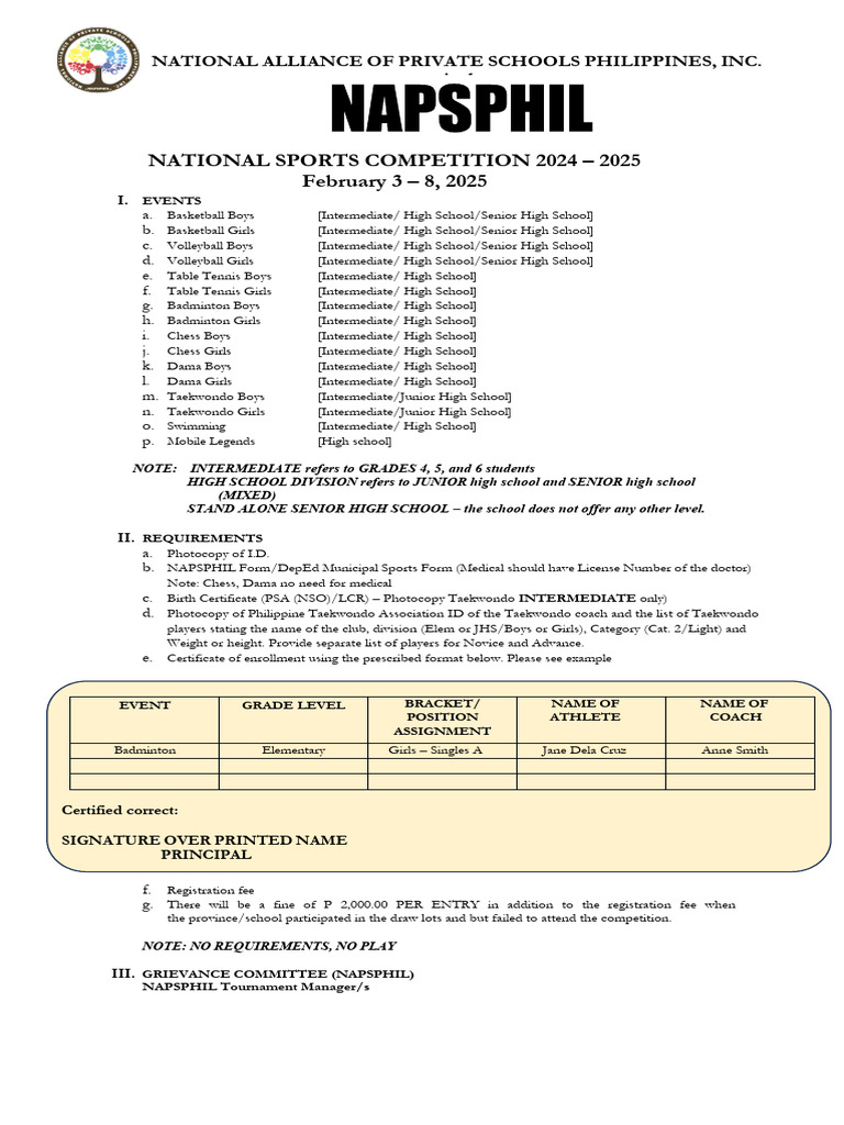 NAPSPHIL 2025 National Sports Events | PDF | Swimming (Sport ...