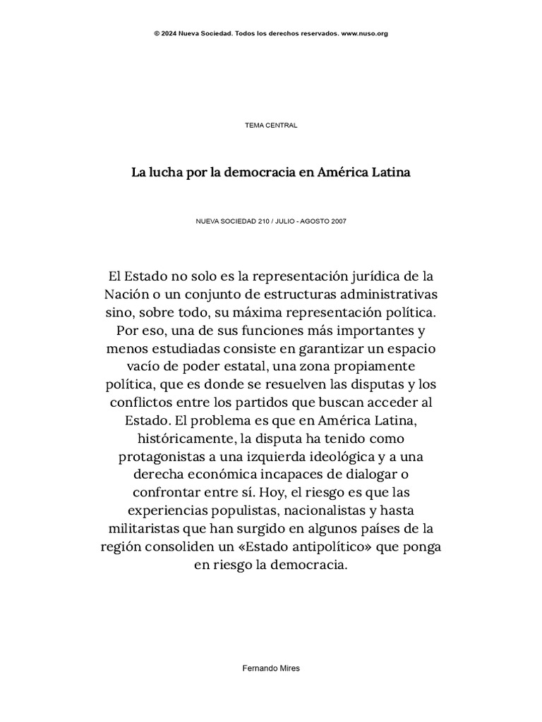 La Lucha Por La Democracia en América Latina - Nueva Sociedad | PDF ...