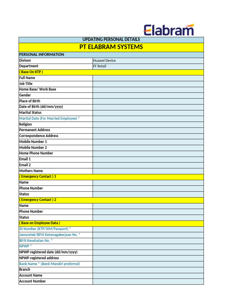 Update Personal Information - Nama Lengkap | PDF