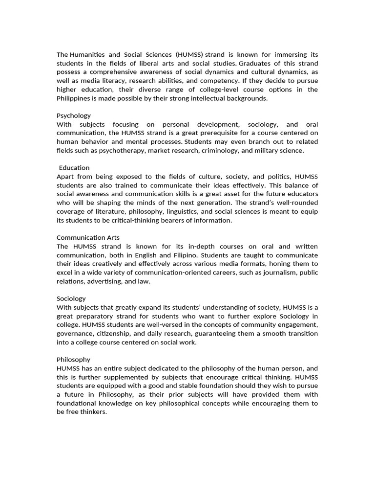 Overview of the HUMSS Strand | PDF