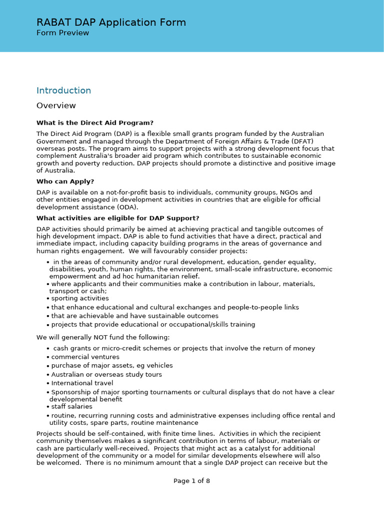 Rabat DAP Application Guidelines | PDF | Risk | Poverty Reduction