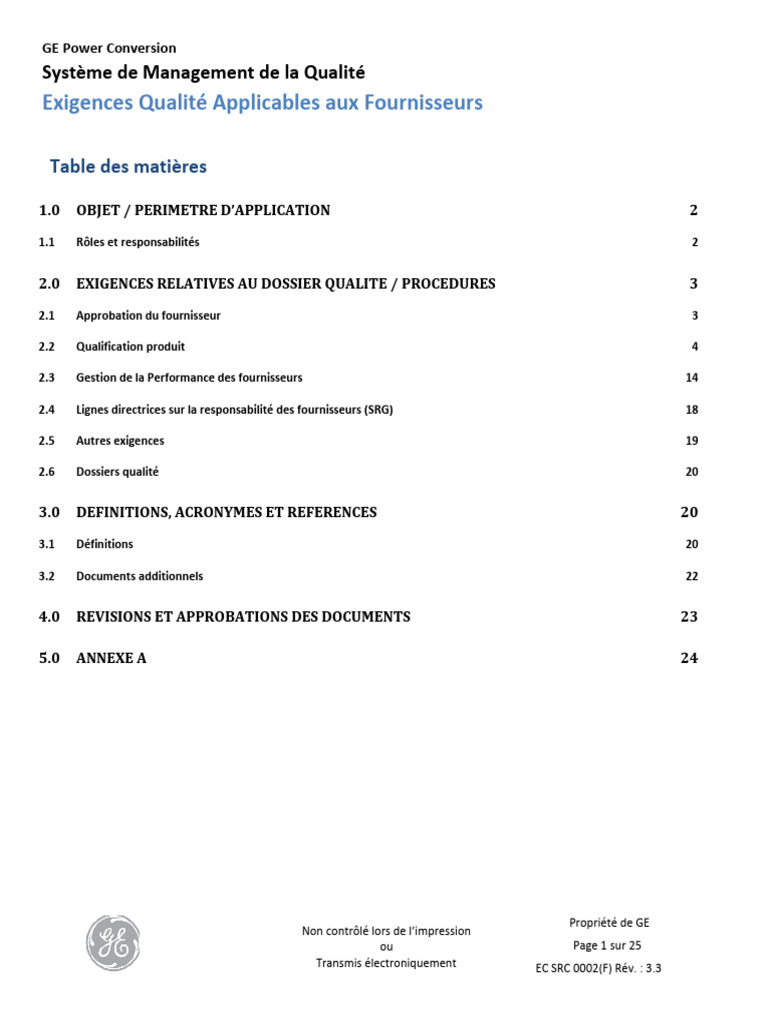 Exigences Qualité pour Fournisseurs GE | PDF | Management de la qualité ...