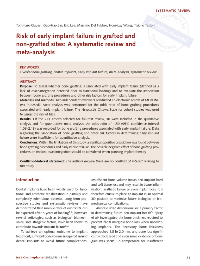 Bone Grafting and Early Implant Failure | PDF | Dental Implant ...
