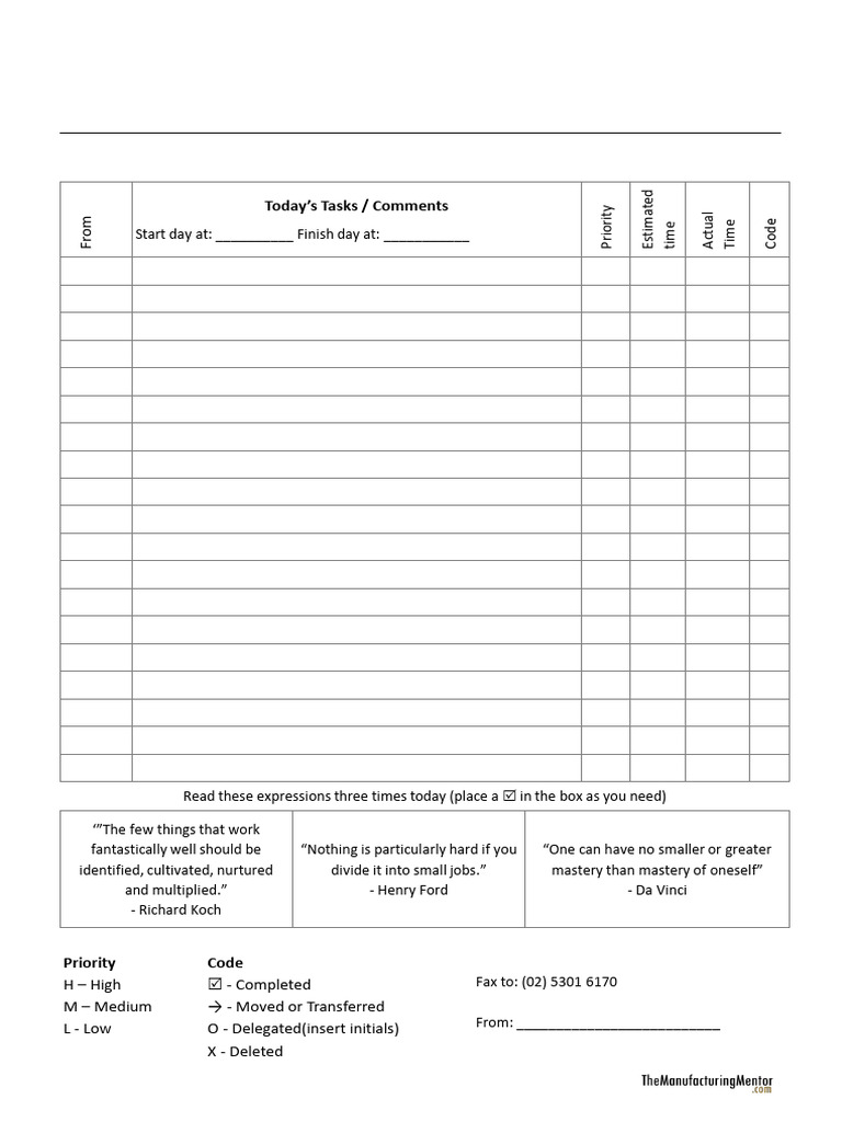 Daily Task Sheet Template | PDF