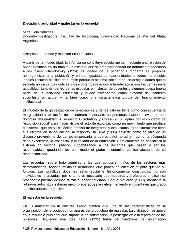 Malestar y autoridad en la educación escolar | PDF | Escuelas | Enseñando