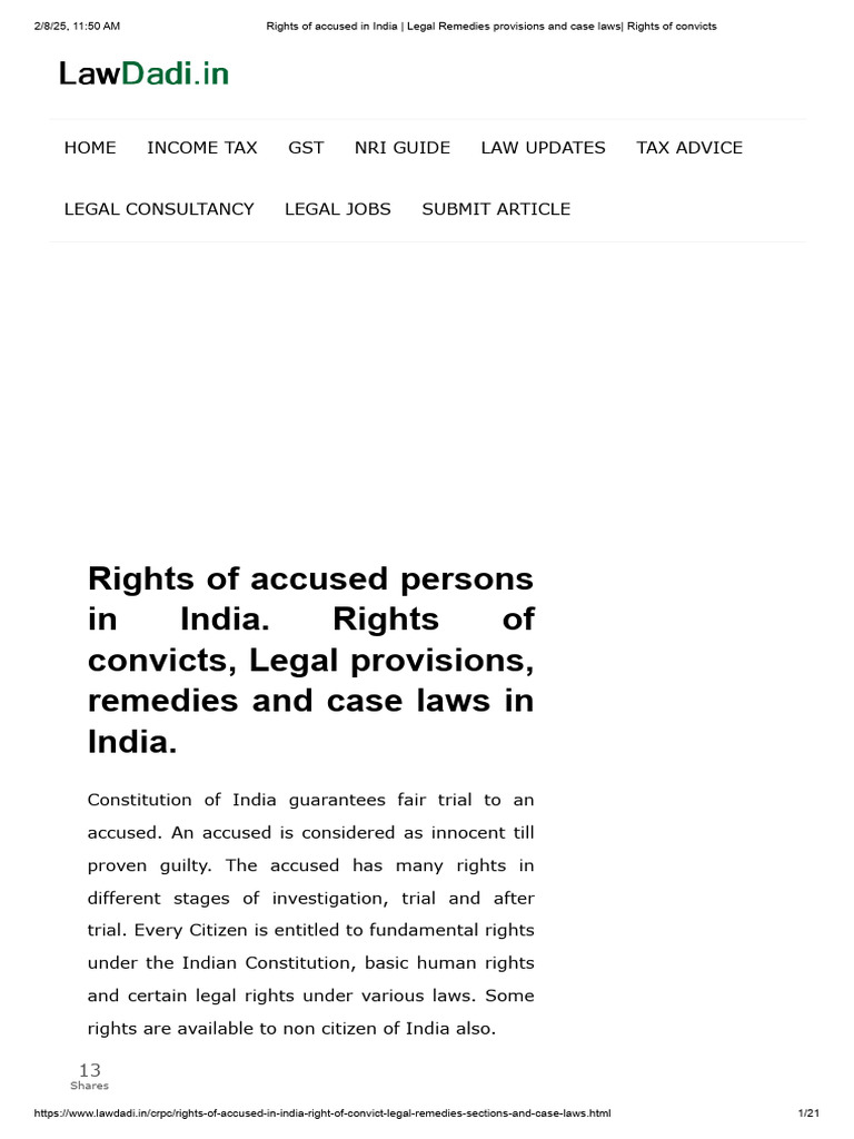 Rights of Accused in India Explained | PDF | Arrest | Acquittal
