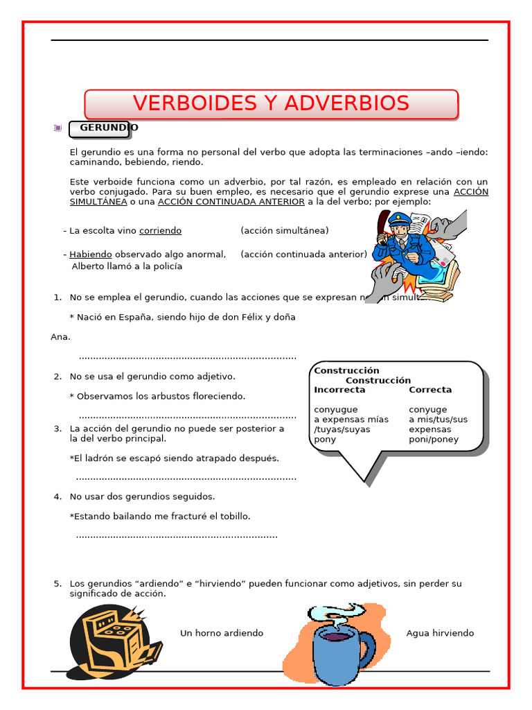 Verboides y Adverbios para Cuarto de Secundaria | PDF | Sintaxis ...