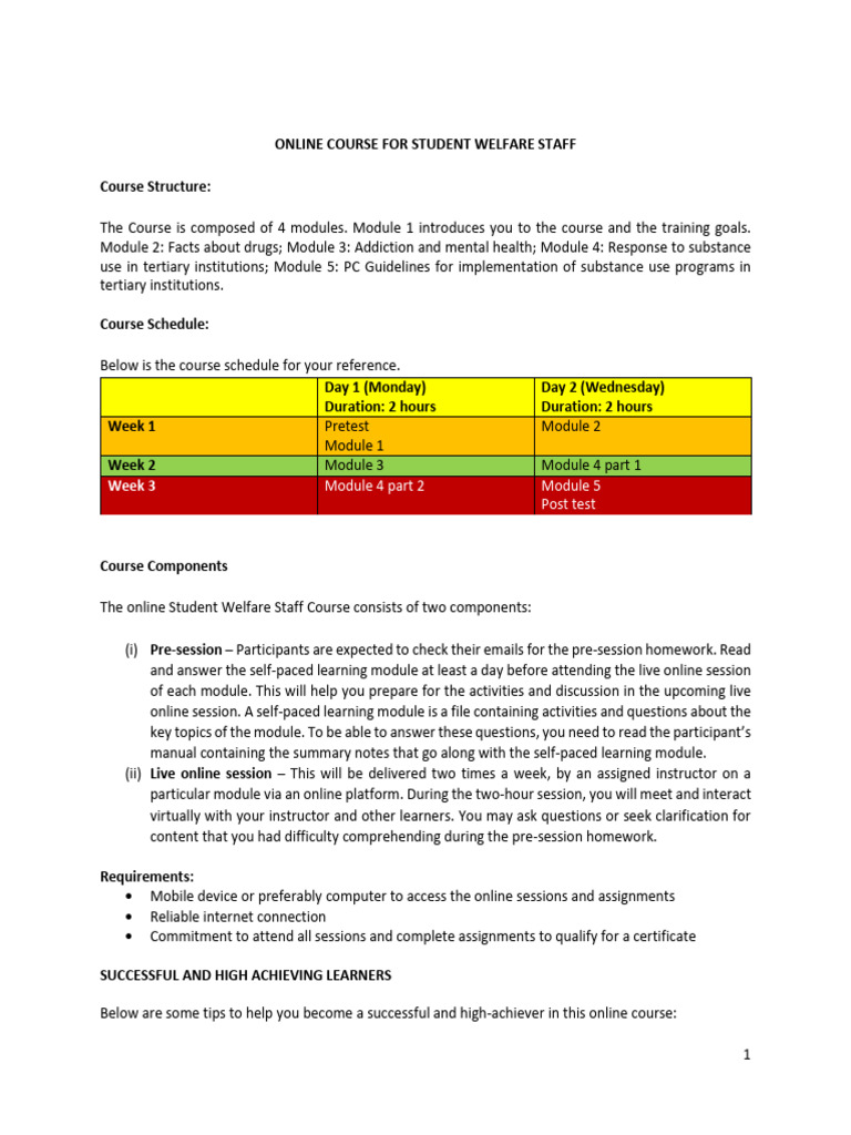 Guidelines For Online Course Student Welfare Training | PDF ...
