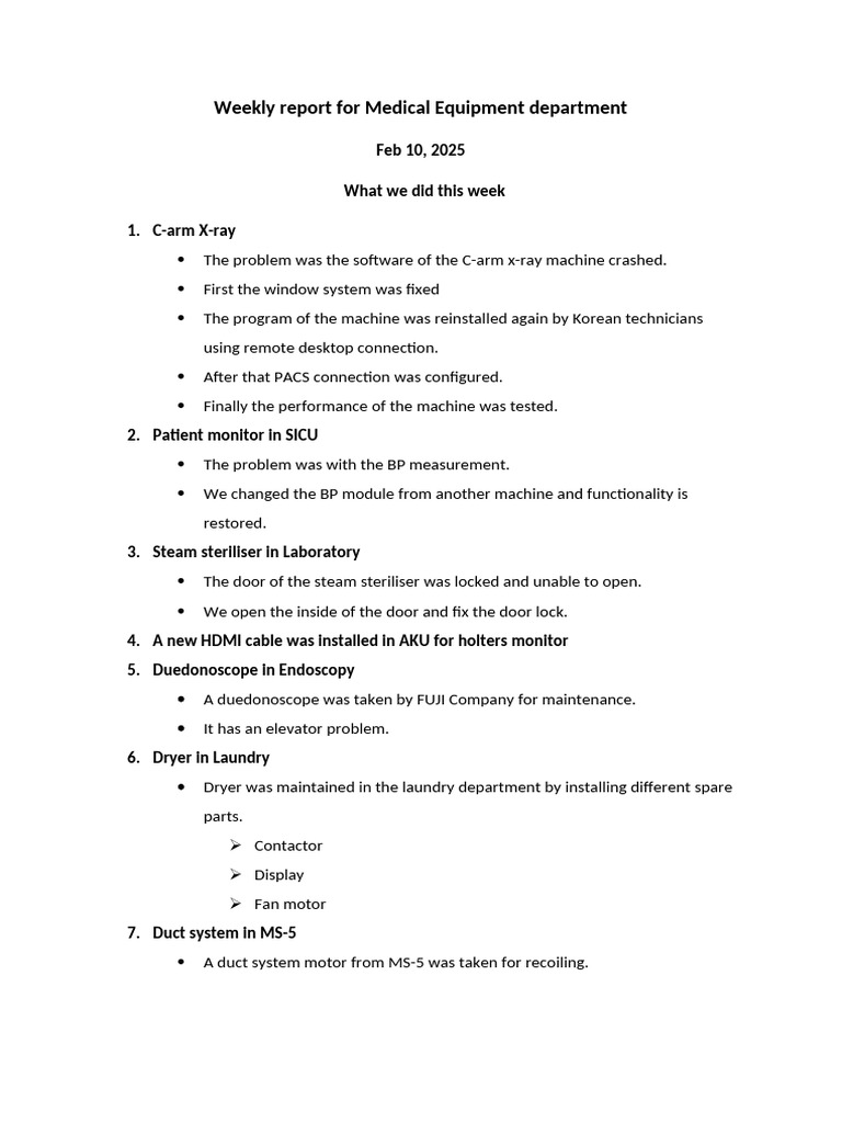 Feb 10 2025 Weekly Report Biomedical Engineering Deparment | PDF