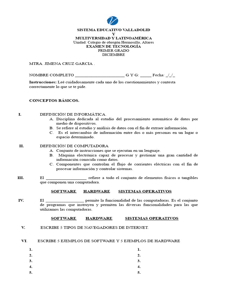 Examen 1 Grado De Tecnológia Dic Pdf Procesador De Textos Informática