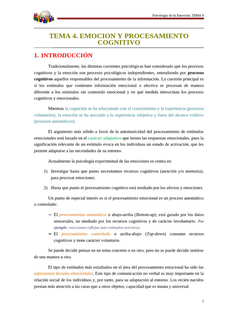 Emoción y Cognición: Procesos Conectados | PDF | Las emociones | Afecto ...
