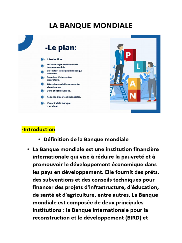Histoire et Objectifs de la Banque Mondiale | PDF | Banque mondiale ...