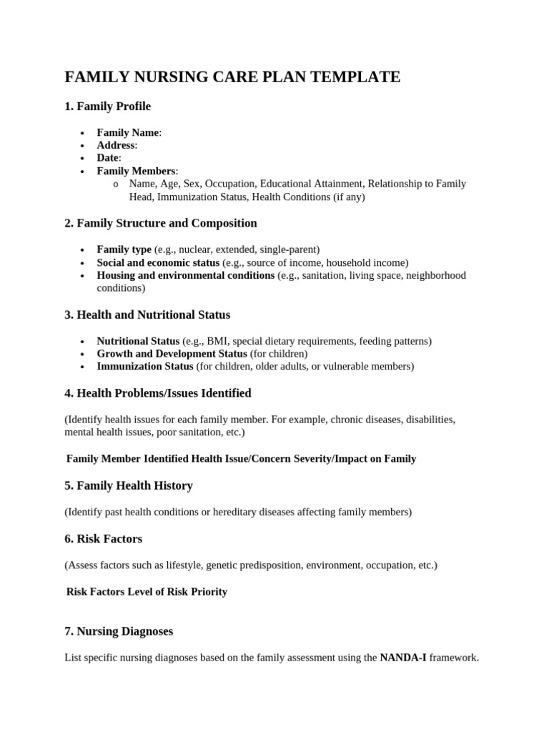 Family Nursing Care Plan Template | PDF | Risk | Nursing