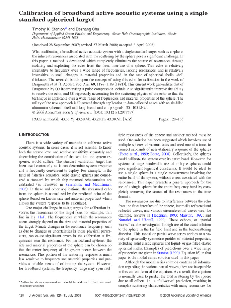 Broadband Acoustic System Calibration | PDF | Spectral Density | Waves