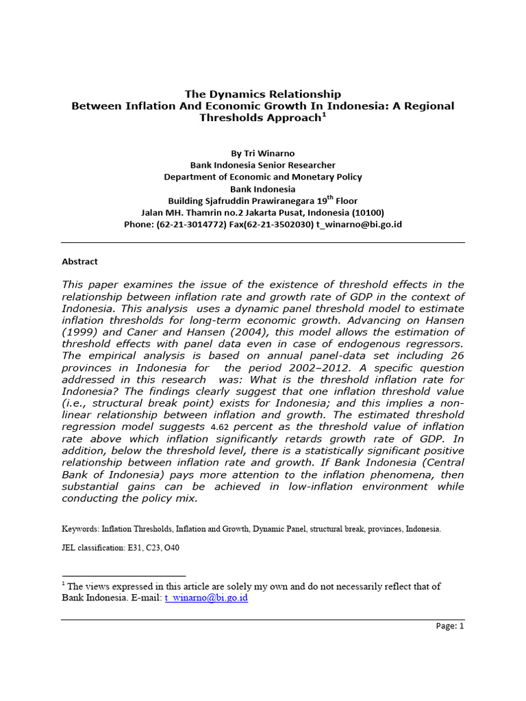 Inflation and Growth Thresholds in Indonesia | PDF | Economic Growth ...