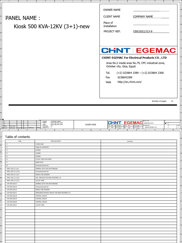 Kiosk 500 KVA-12KV Technical Document | PDF | Relay | Switch