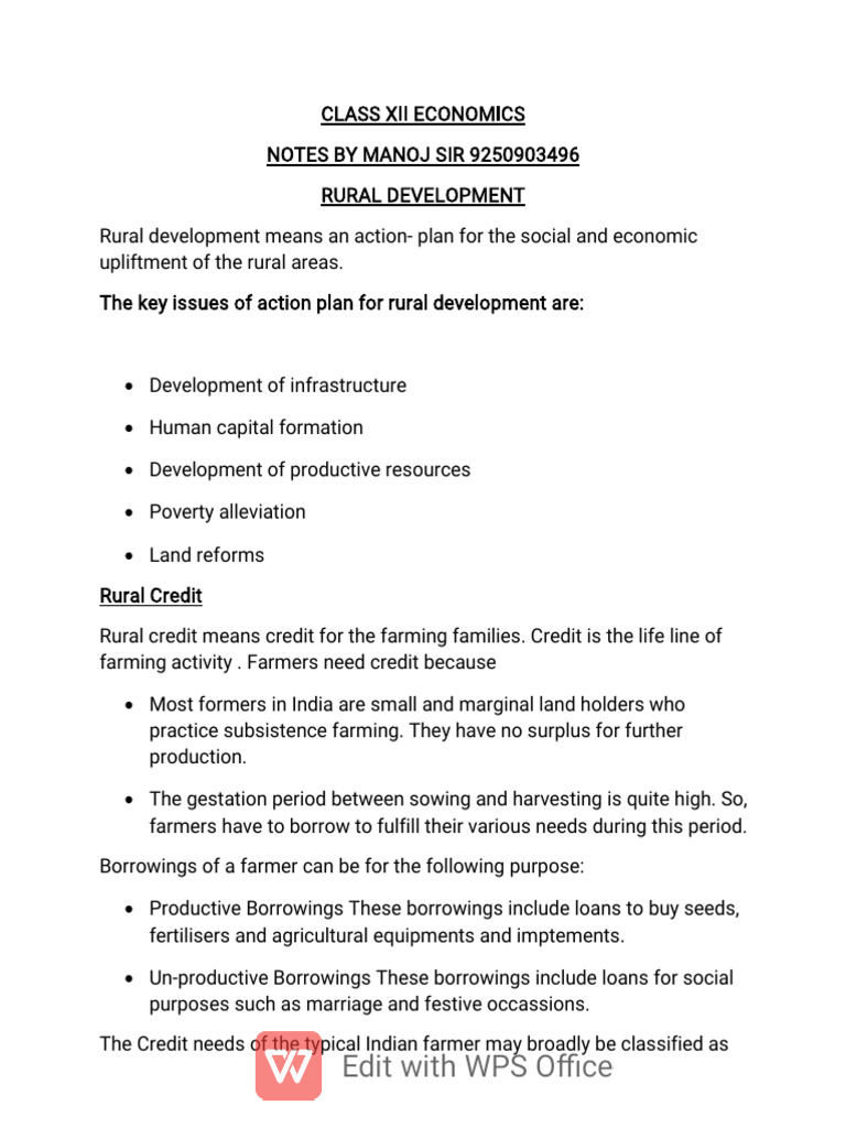Class Xii Eco Notes Rural Development Short Notes With Organic Farming ...