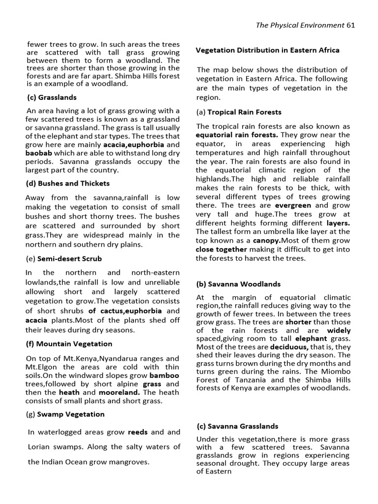 Vegetation Types in Eastern Africa | PDF | Savanna | Forests