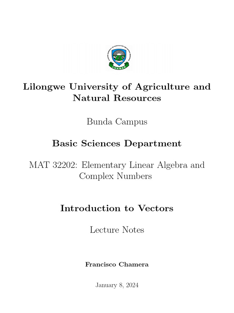 Introduction to Vectors Lecture Notes | PDF | Vector Space | Euclidean ...