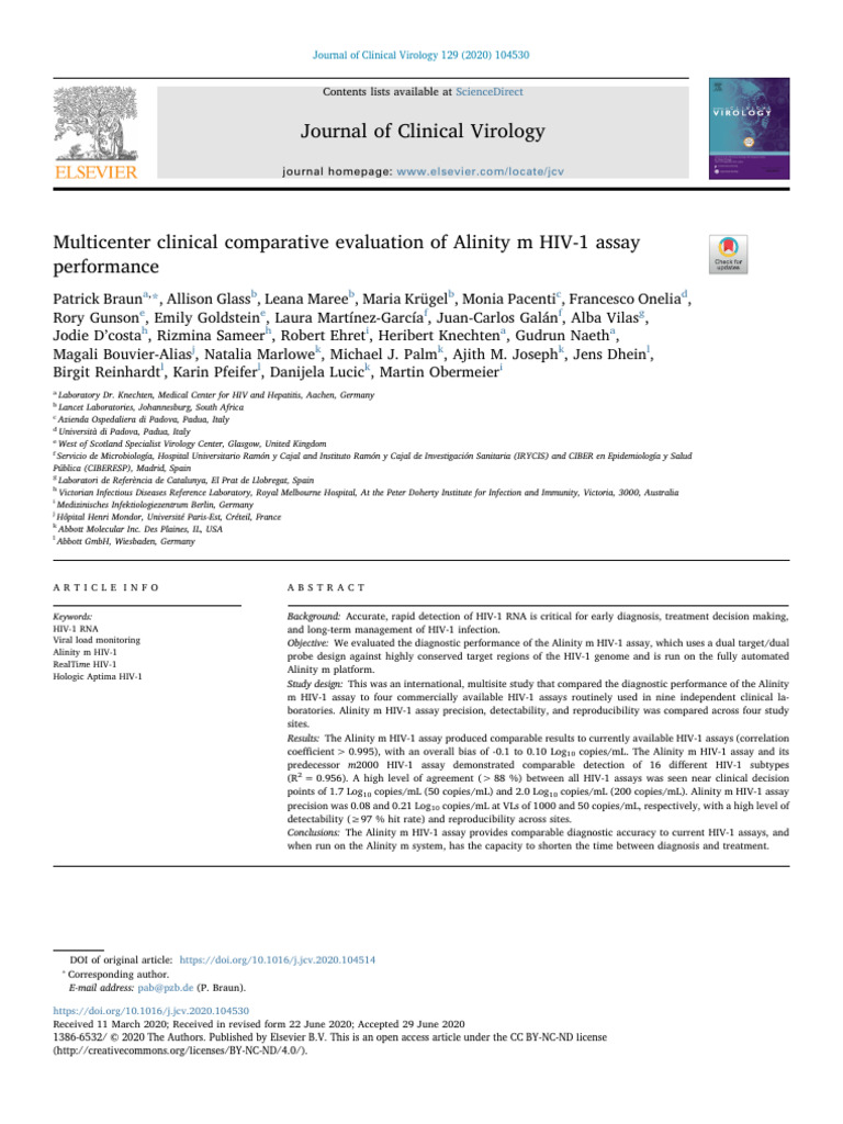Multicenter Clinical Comparative Evaluation of Ali | PDF | Hiv | Assay