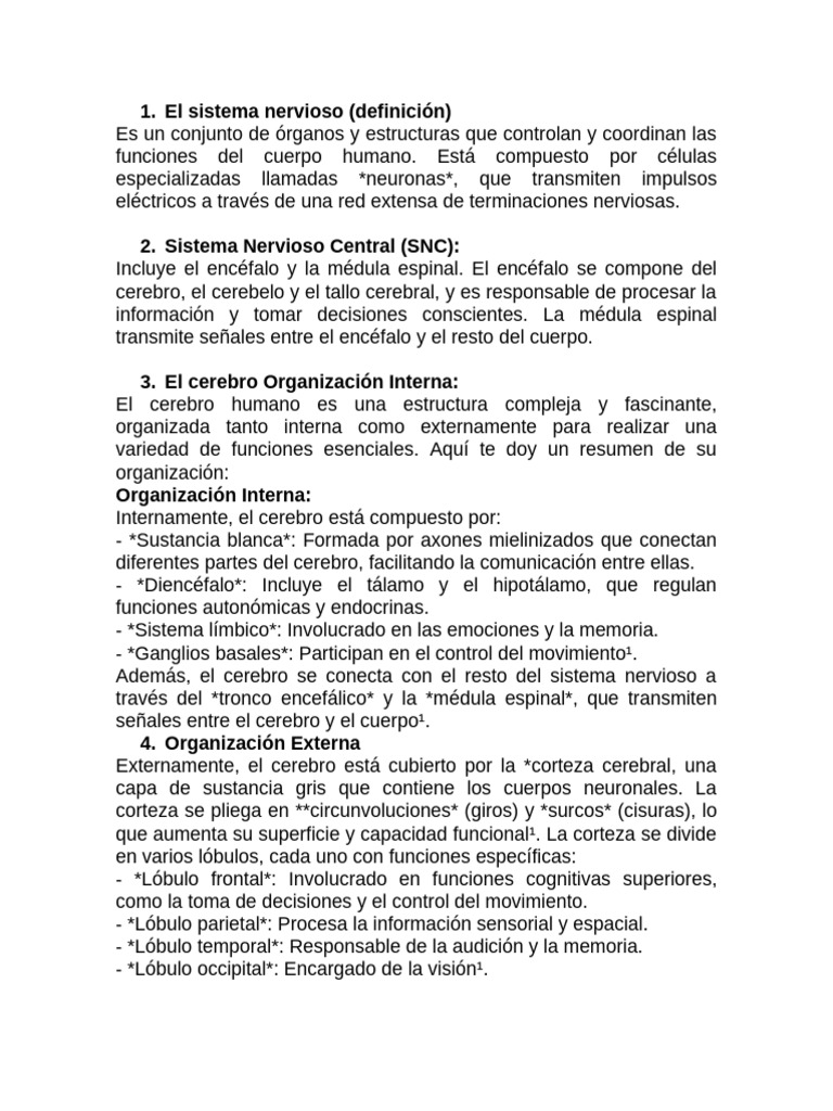 Estructura y Funciones del Sistema Nervioso | PDF | Cerebro | Sistema ...