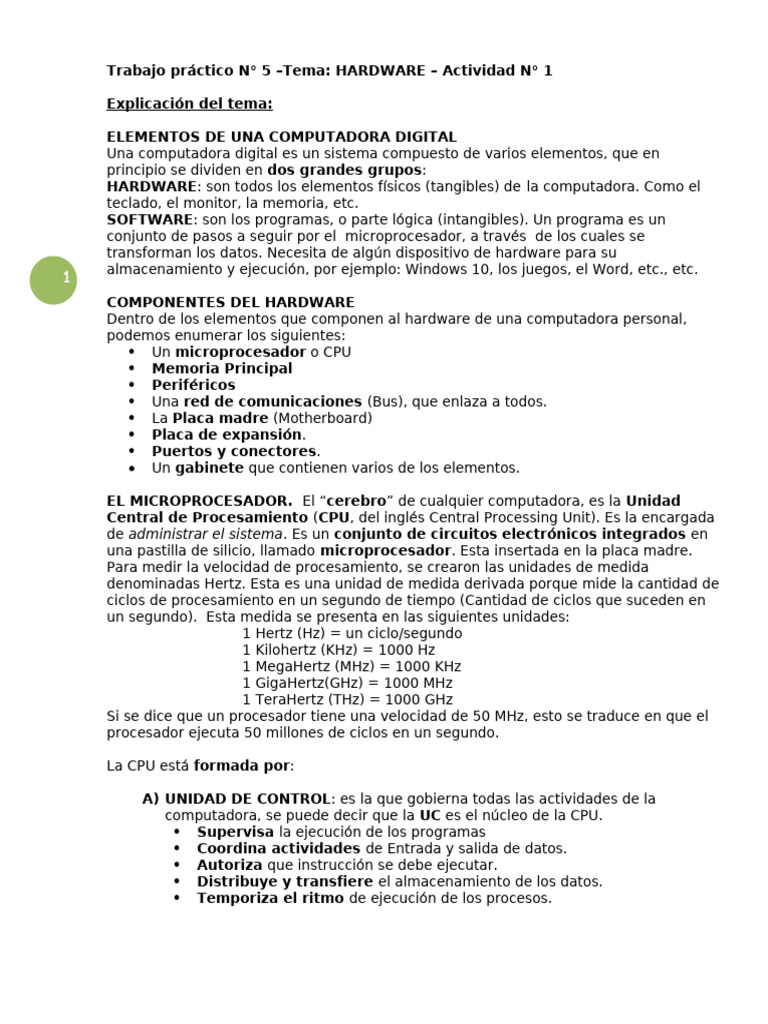 Elementos del Hardware en Computadoras | PDF | Hardware de la ...