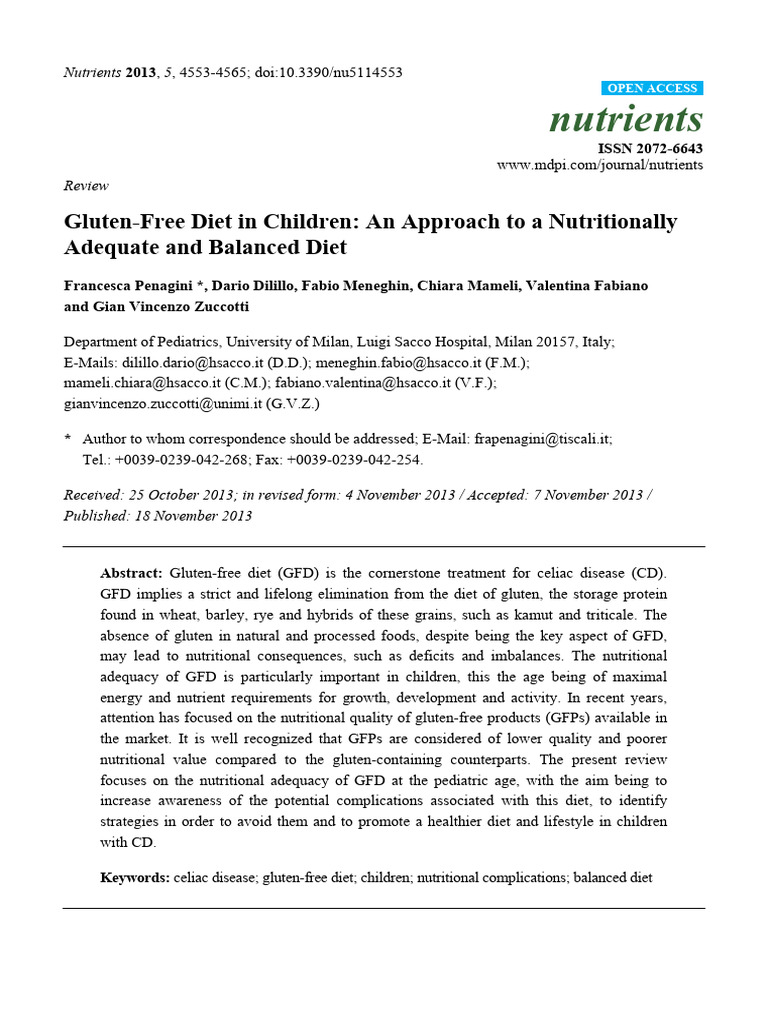 Nutritional Adequacy of Gluten-Free Diets for Children | PDF | Gluten ...