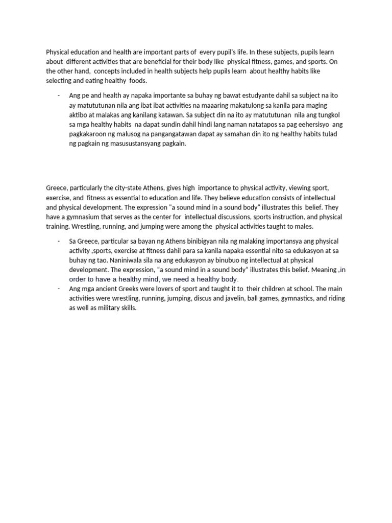 Importance of Physical Education & Health | PDF