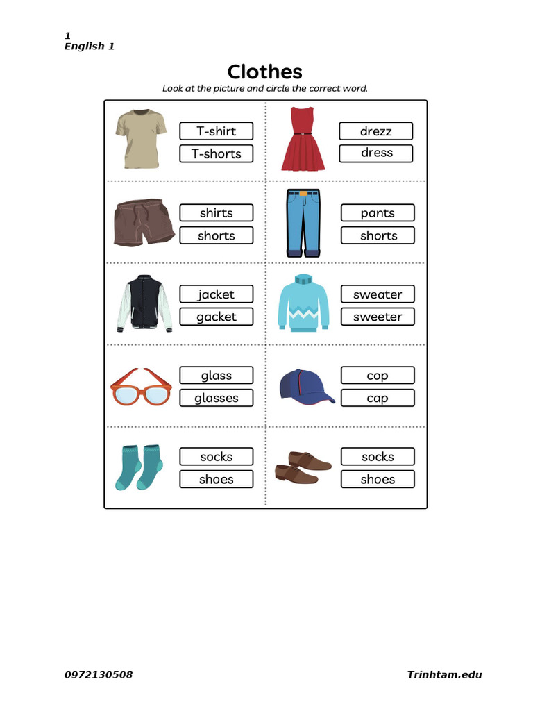 English Clothing Vocabulary List | PDF