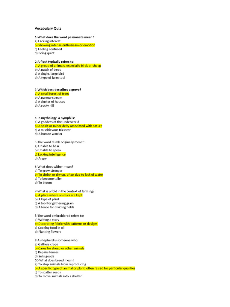 Vocabulary Quiz: Test Your Word Knowledge | PDF