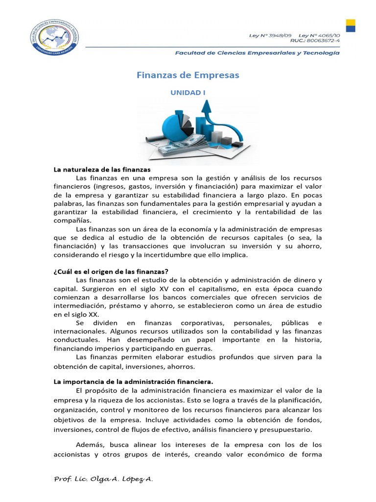 Unidad I - Finanzas de Empresas | PDF | Business | Economias
