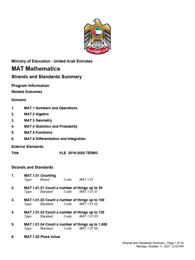 UAE Math Curriculum Overview | PDF | Equations | Integral