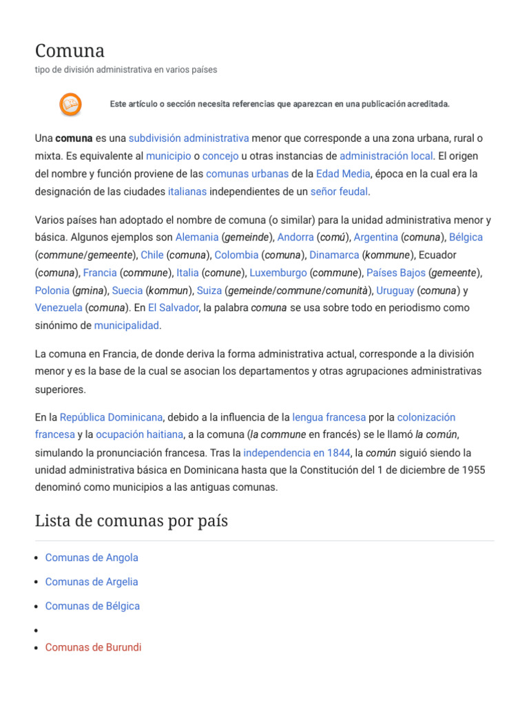 Comuna - Wikipedia, La Enciclopedia Libre | PDF
