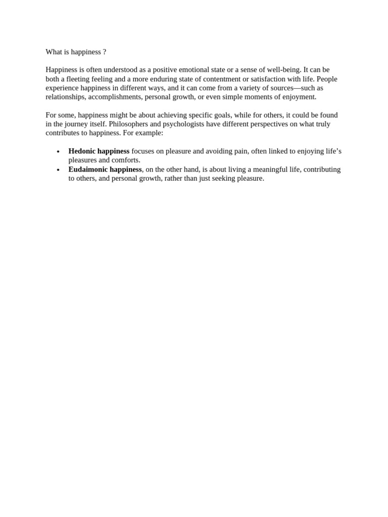 Understanding Happiness: Types & Sources | PDF