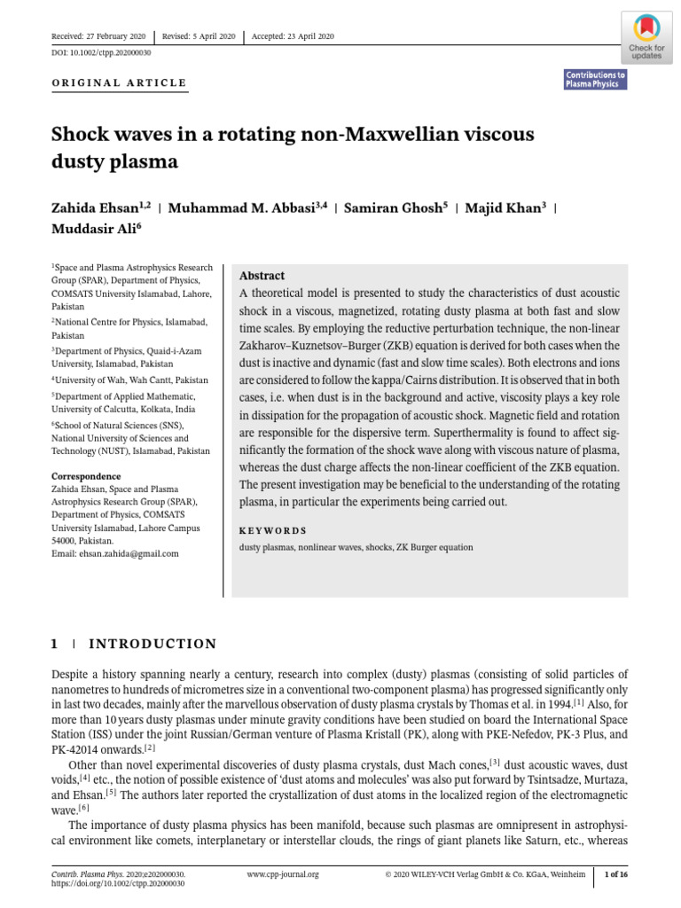 Dust Acoustic Shock Waves in Plasma | PDF | Plasma (Physics) | Cosmic Dust