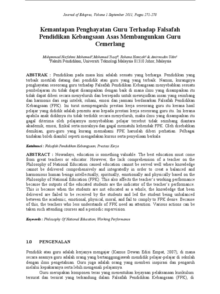 Kemantapan Penghayatan Guru Terhadap Falsafah Pendidikan Kebangsaan Asas Membangunkan Guru Cemerlang Pdf