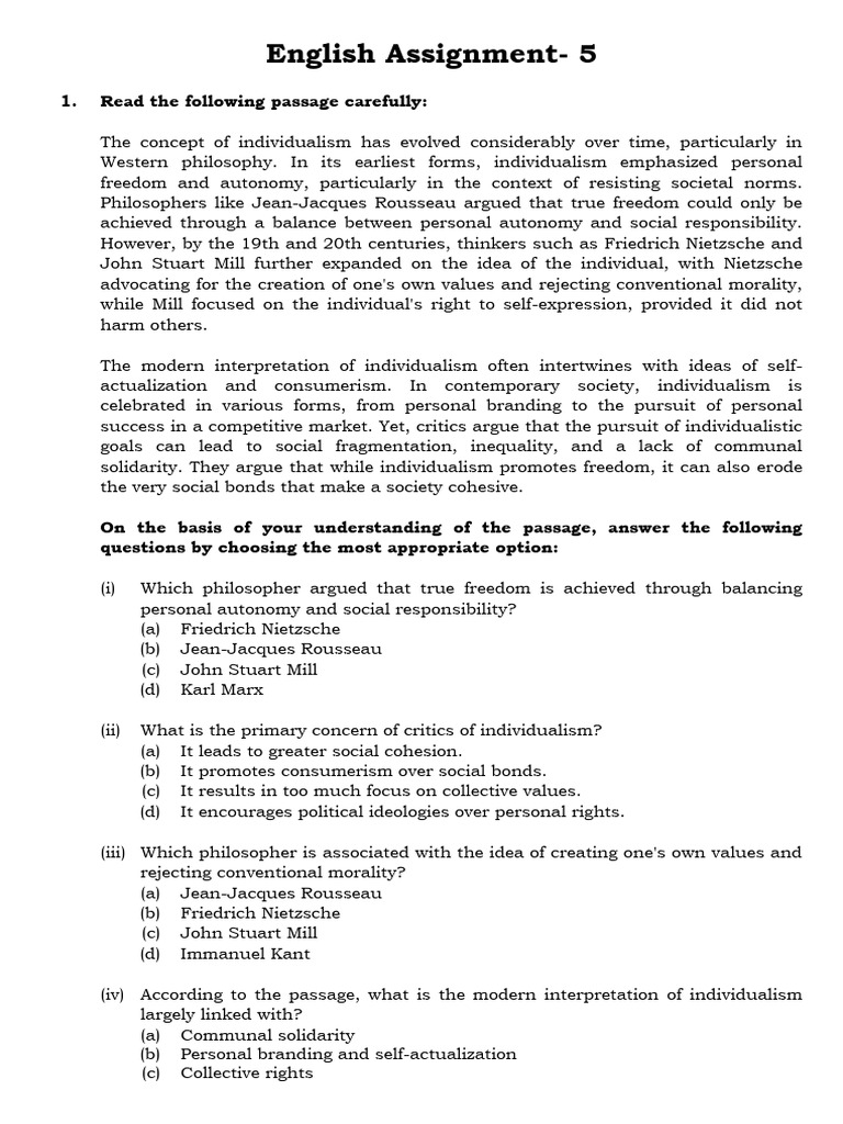 11th English Assignment - 5 | PDF | Climate Change | Individualism