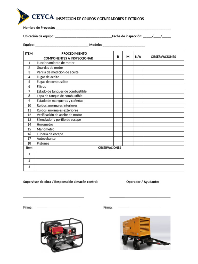 Check List Generador | PDF