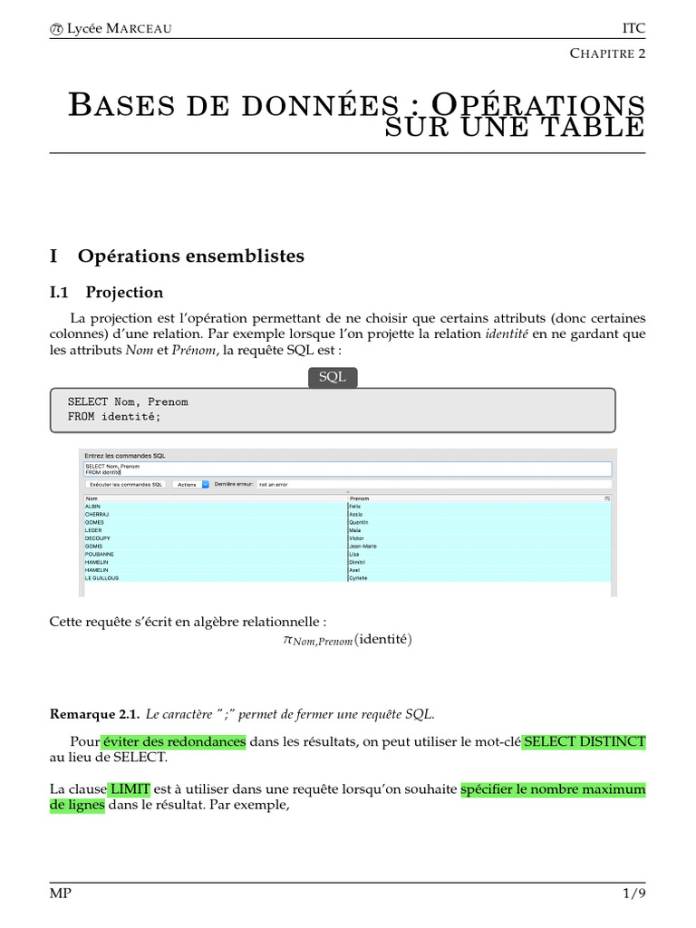 Opérations sur les bases de données SQL | PDF | SQL | Paradigme de ...