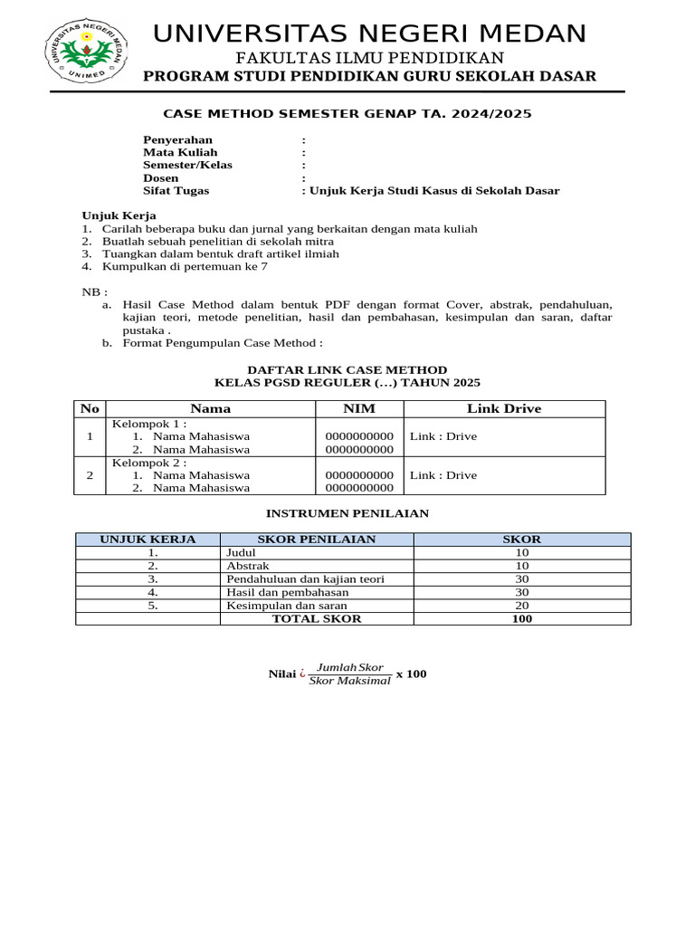 Panduan Case Method PGSD Unimed | PDF