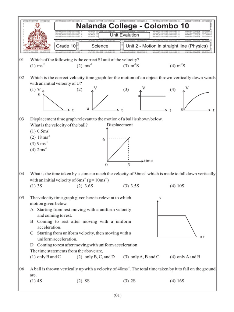 Grade 10 Science Unit 2 Eng | PDF | Velocity | Acceleration