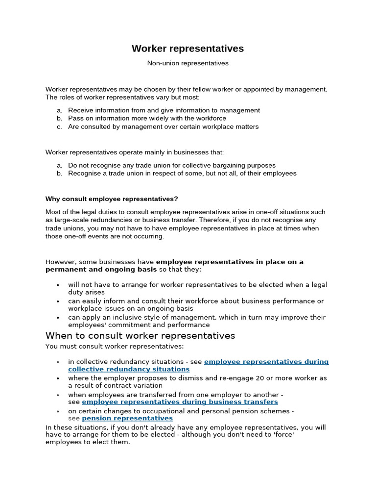 Guide to Worker Representatives Roles | PDF | Employment | Layoff