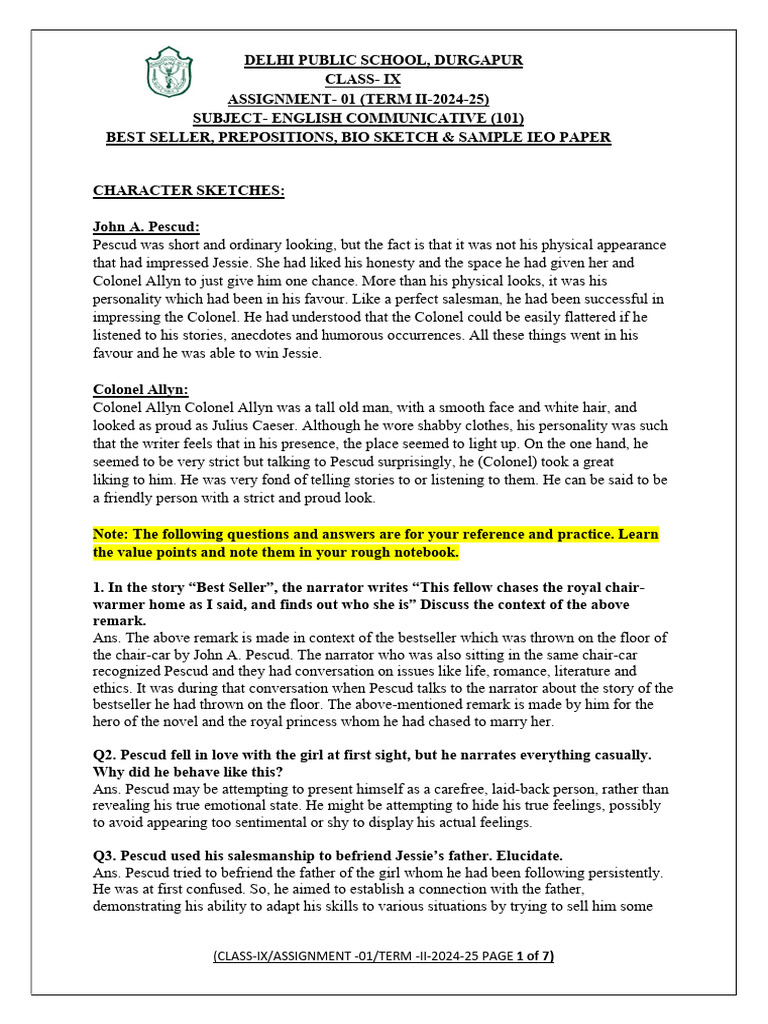 Class IX English Assignment: Best Seller Analysis | PDF | Buoyancy ...