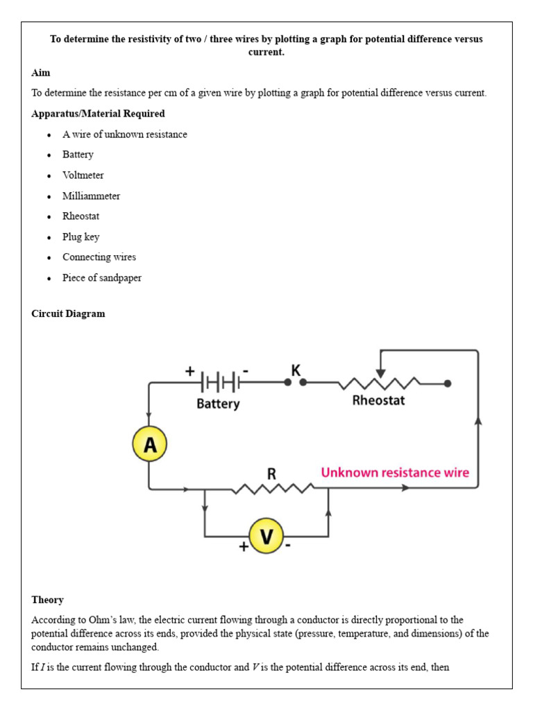 Resistivity Determination of Wires | PDF | Electrical Conductor | Voltage