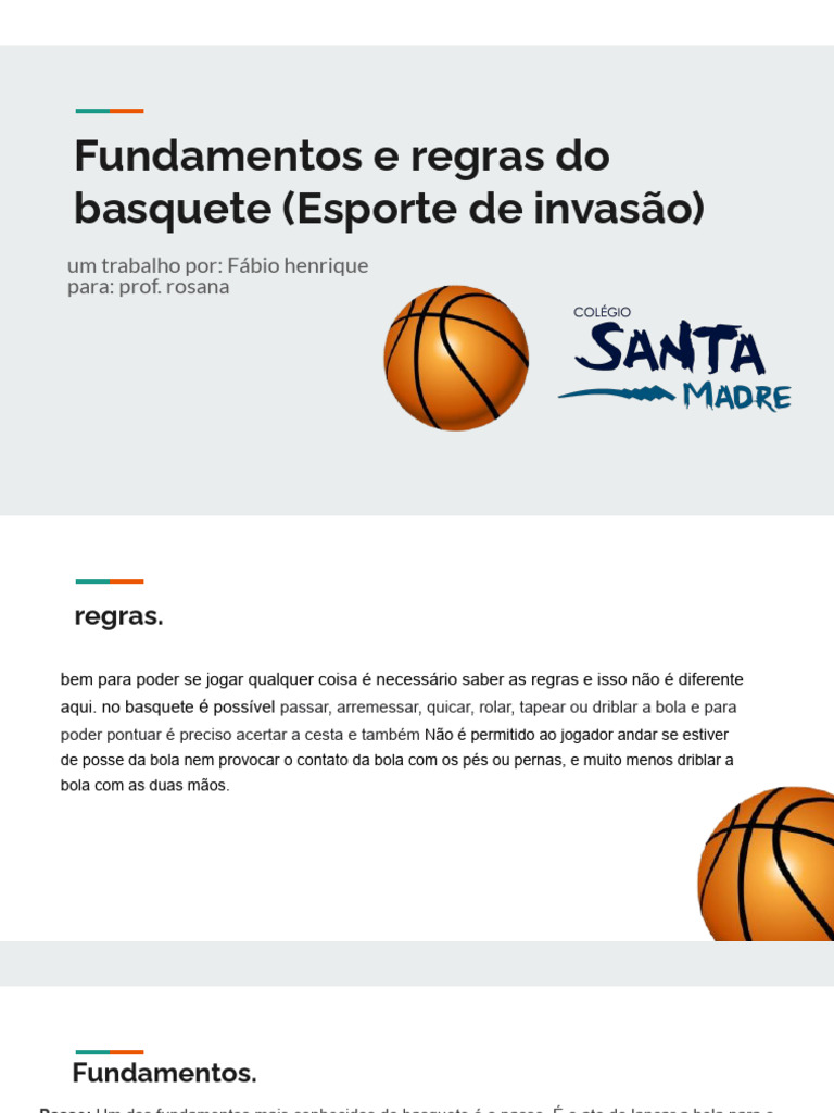 Fundamentos e Regras Do Basquete (Esporte de Invasão) | PDF